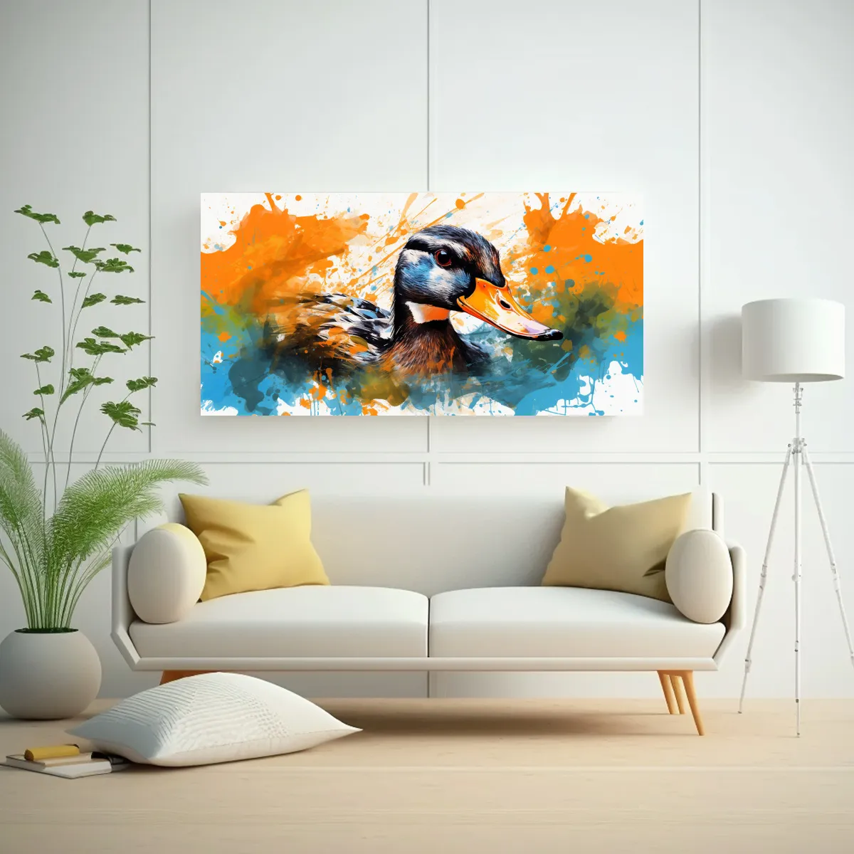 GENERICO - Cuadro Patos Vibrantes Y Naranjas Neo Pop Art En B 160x80cm