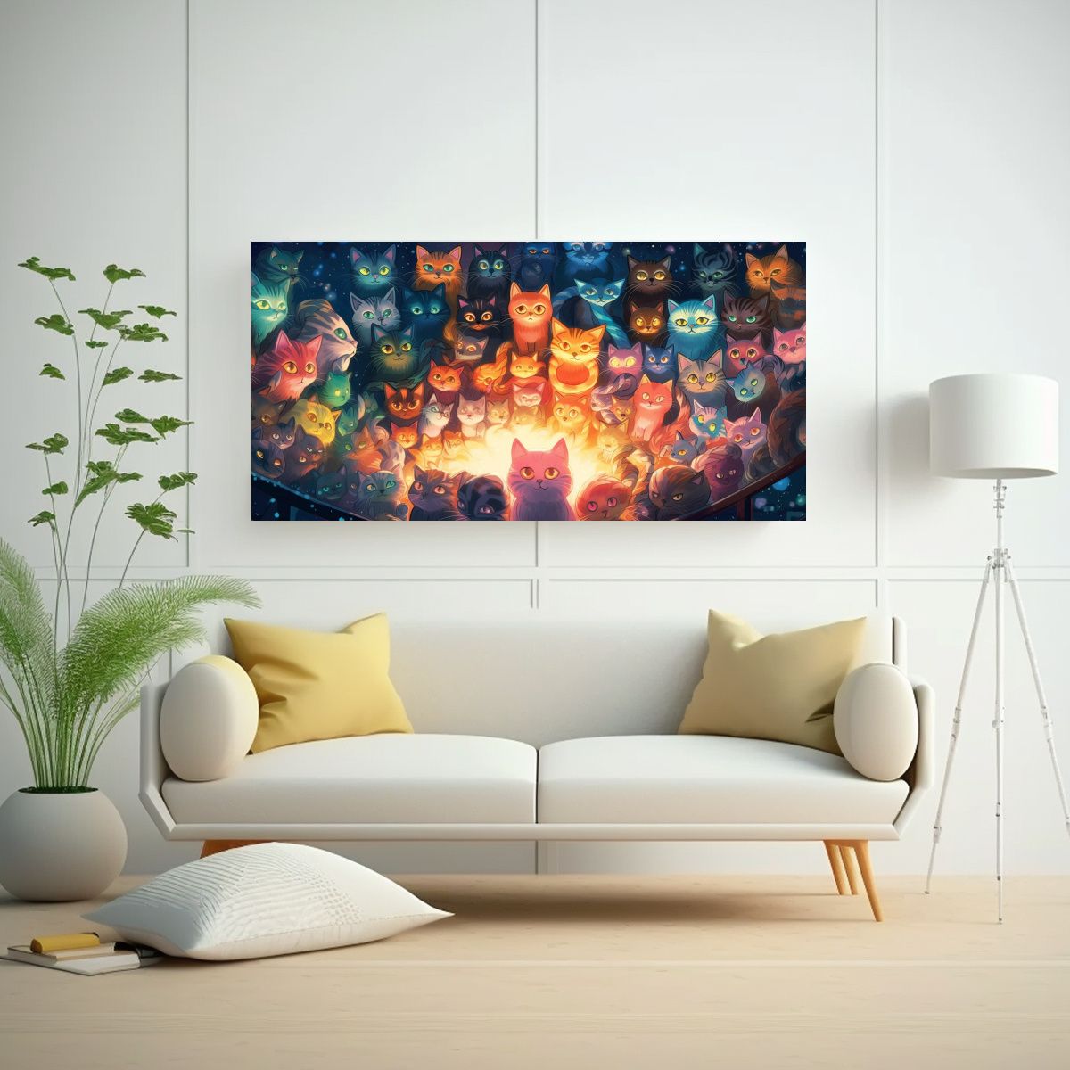 GENERICO - Cuadro Gatos Con Ojos Brillantes En El Centro De L 160x80cm.