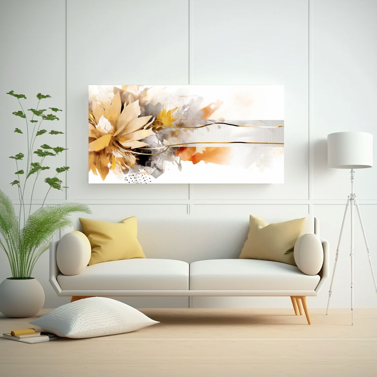 GENERICO - Cuadro Tema Salón Marco Abstracto De Arte Blanco 160x80cm