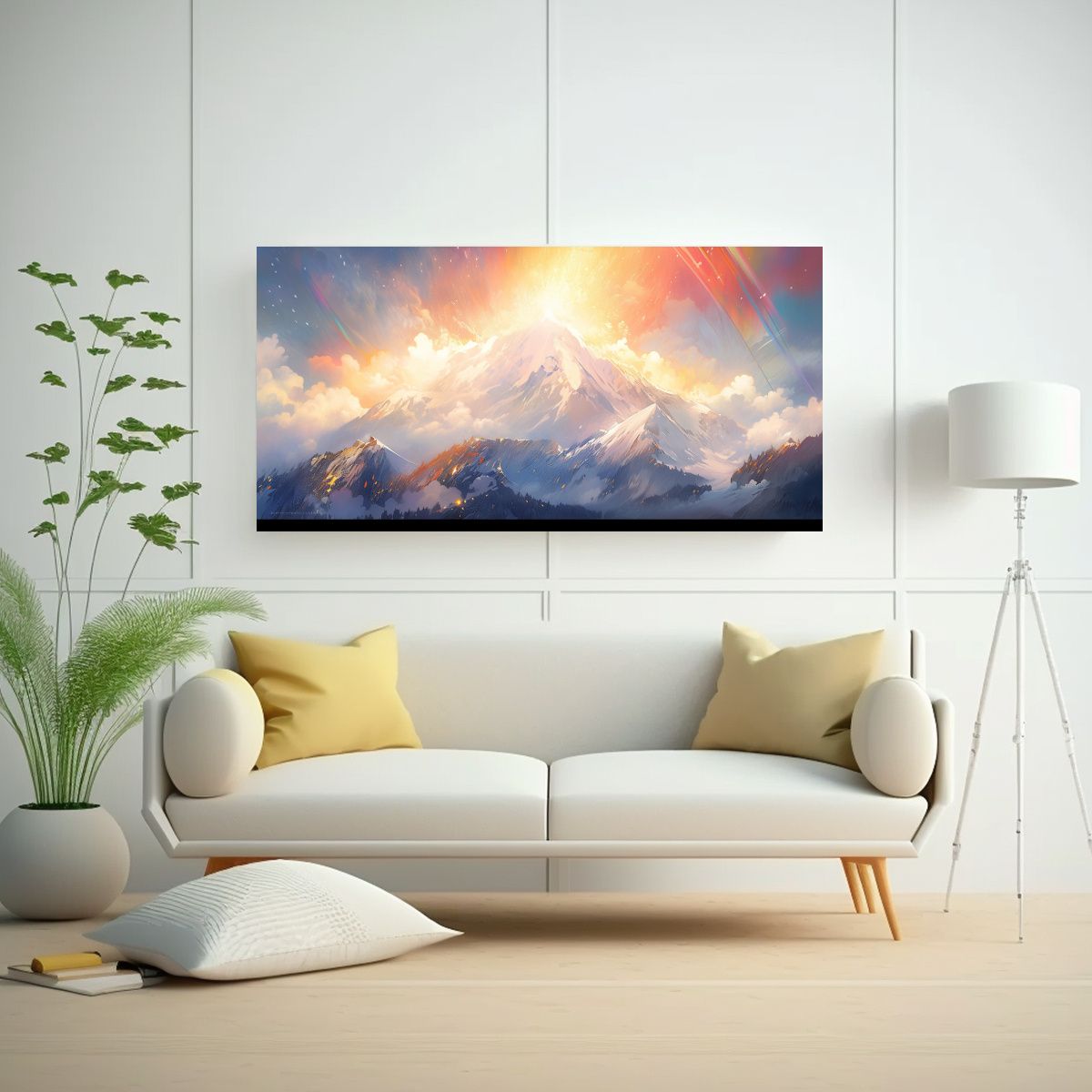 GENERICO - Pintura Decorativa Montañas Nevadas Y Arcoíris  160x80cm