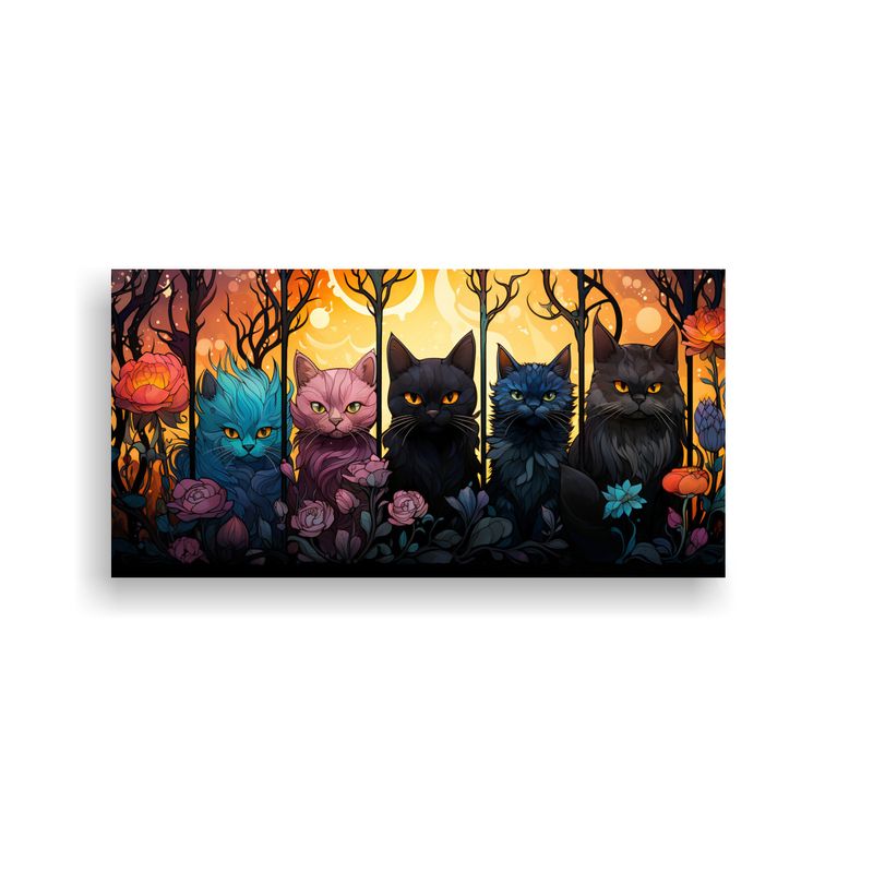 GENERICO - Cuadro Tela Simetría Gatos Negros Sonrientes Manc 160x80cm