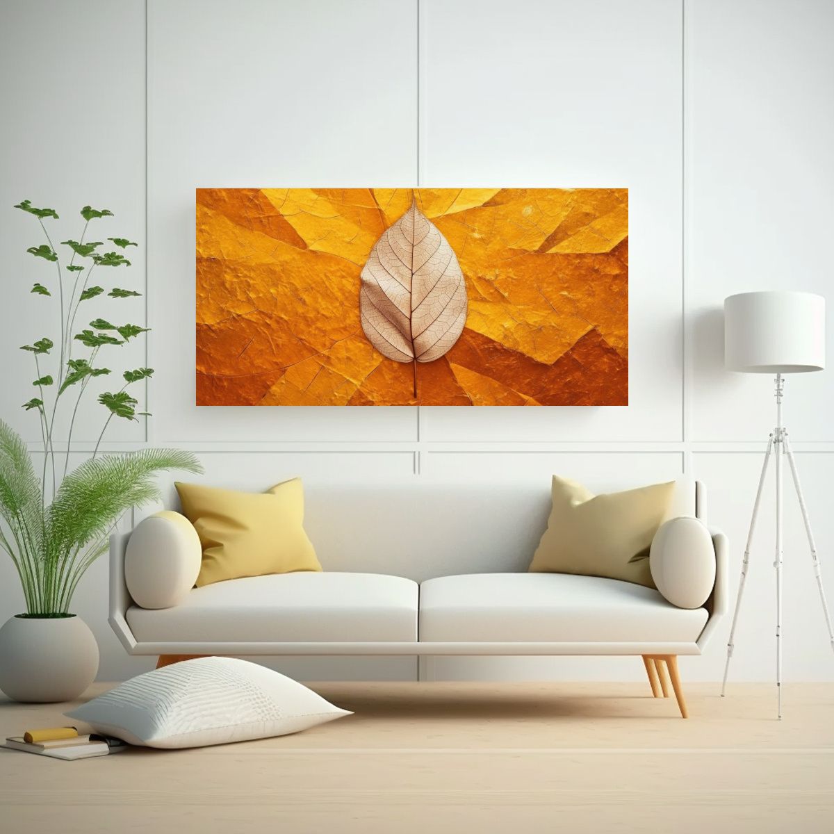 GENERICO - Cuadro Abstracto Hoja Otoño Vista Superior Arte D 160x80cm