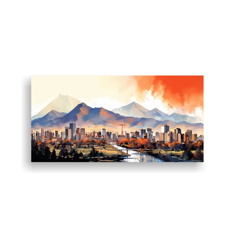 GENERICO - Paisaje Urbano De Santiago En Chile En Acuarela Y  160x80cm