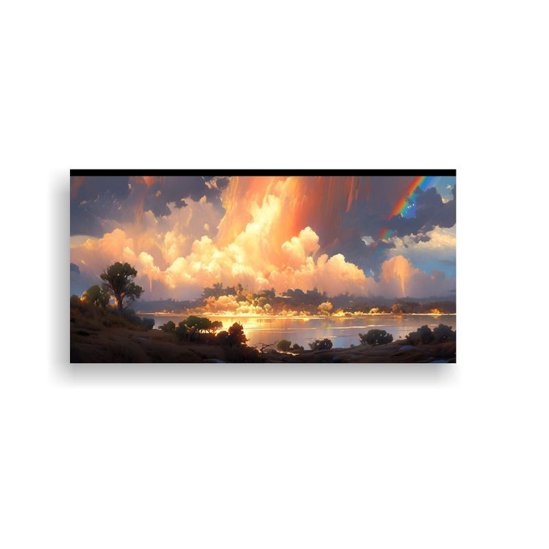 GENERICO - Pintura Abstracta Paisaje Arcoíris Y Oro En Tela  160x80cm