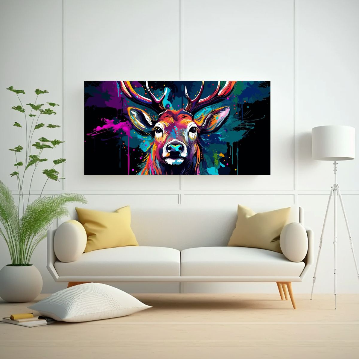 GENERICO - Pintura De Arte En Pared Estilo Neo Pop De Alce En 160x80cm.