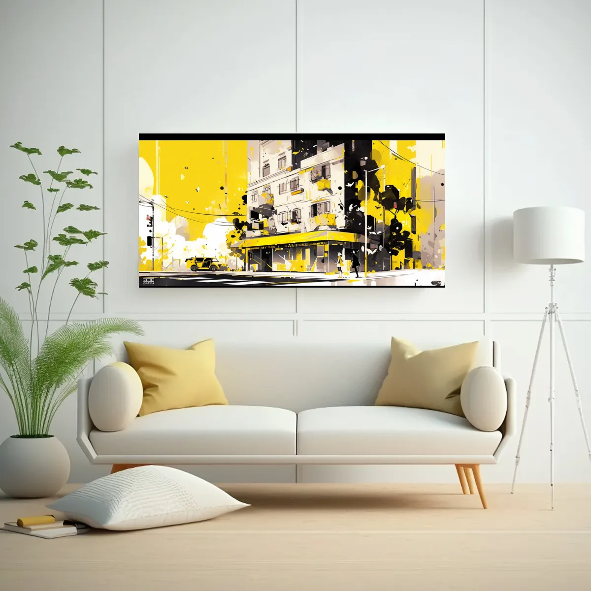 GENERICO - Cuadro Decorativo Santiago City Chile En Amarillo  160x80cm