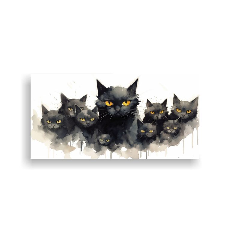 GENERICO - Cuadros De Gatos Negros Con Ojos Amarillos En Acua 160x80cm