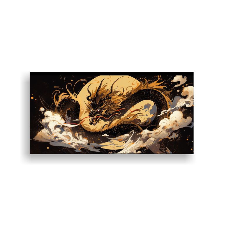 GENERICO - Cuadro Moderno Fantástico Dragón En Dorado Y Neg 160x80cm