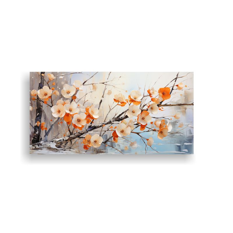 GENERICO - Pintura Abstracta De árbol Blanco Y Naranja En L 160x80cm
