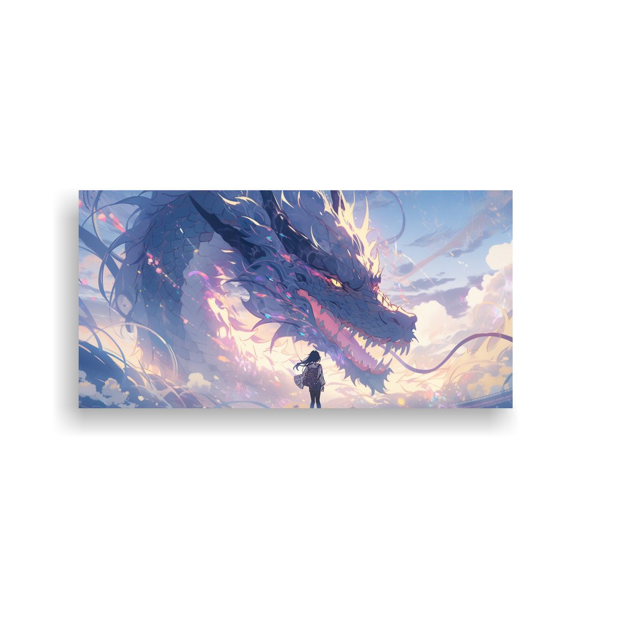 GENERICO - Cuadro Dragón En Tonos Pastel Y Acuarelas Estilo  160x80cm.