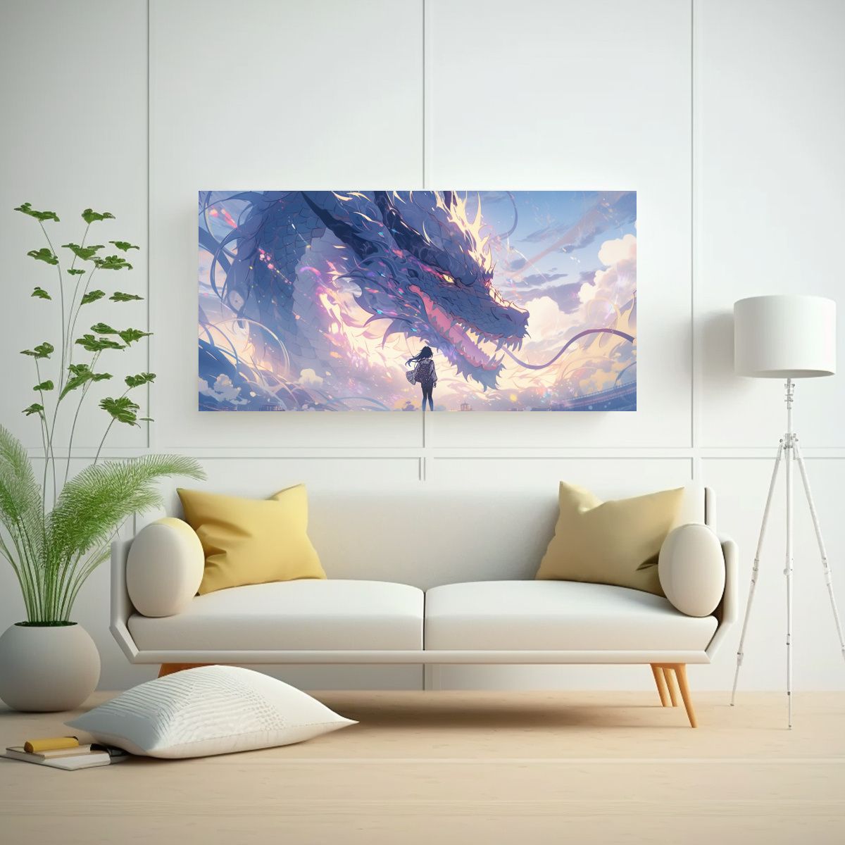 GENERICO - Cuadro Dragón En Tonos Pastel Y Acuarelas Estilo  160x80cm.