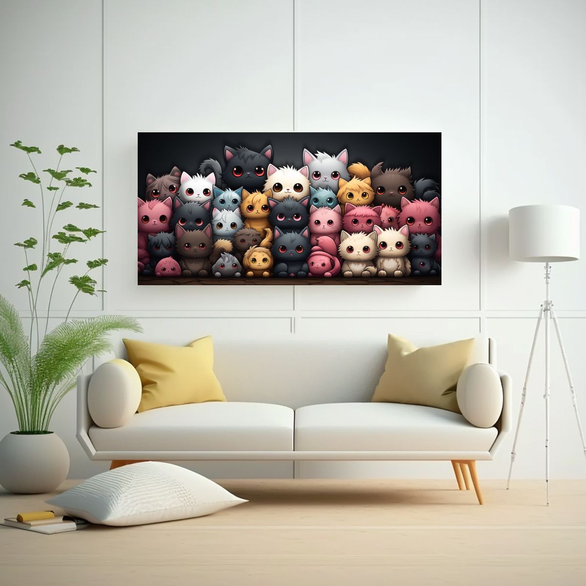 GENERICO - Lienzo Espectacular Gatos Negros Kawaii Para Color 160x80cm