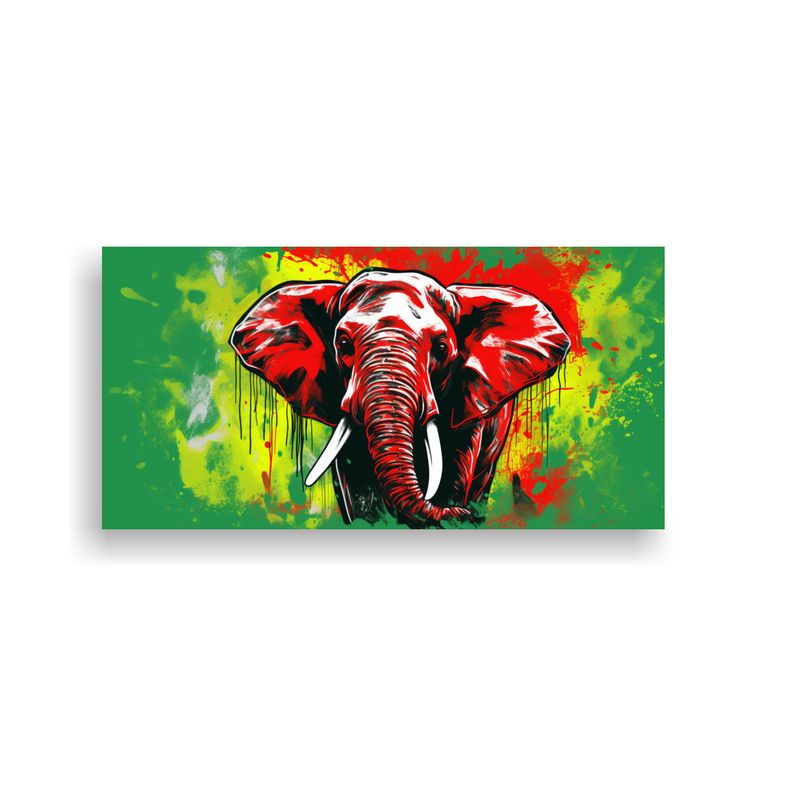GENERICO - Cuadro De Elefante Asiático En Colores Verde Y Ro 160x80cm