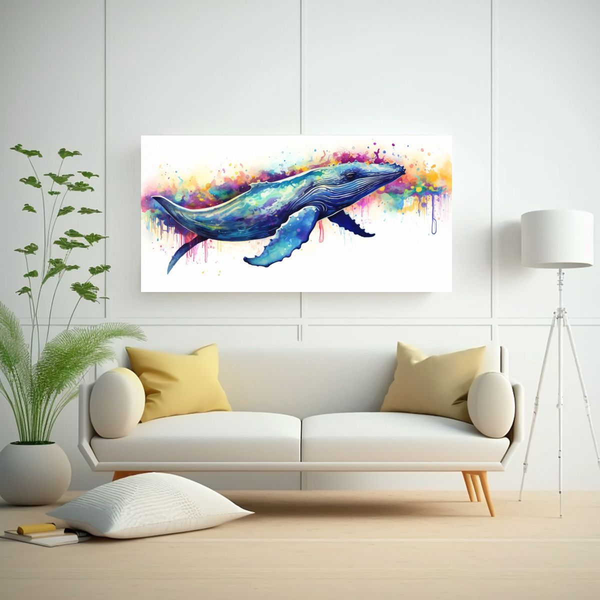 GENERICO - Pintura Acuarela Colorida De Ballena Jorobada En E 160x80cm