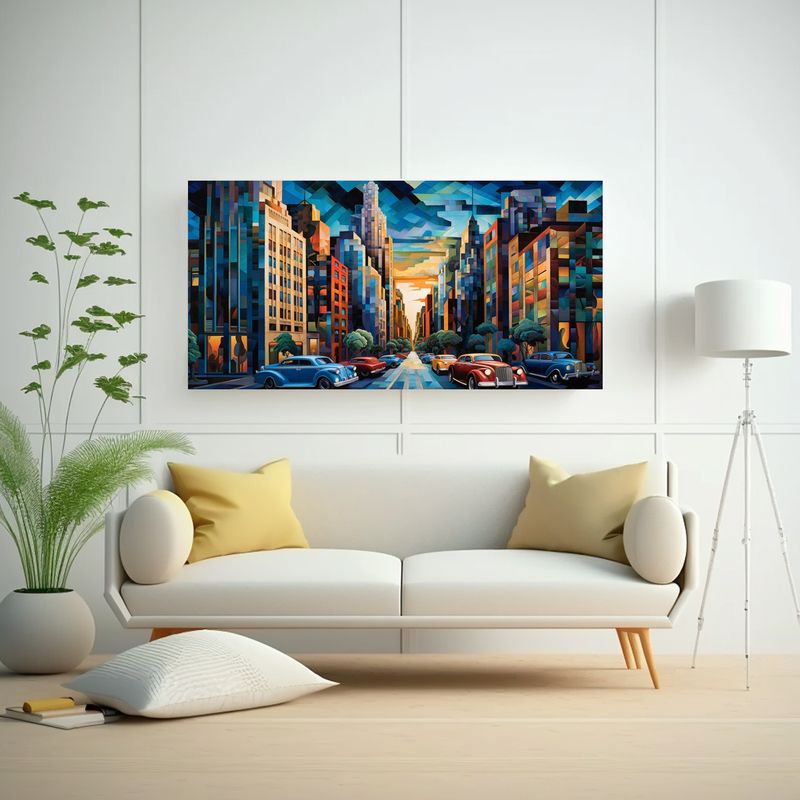 GENERICO - Paisaje Urbano Al Atardecer Sincronía Urbana En  160x80cm