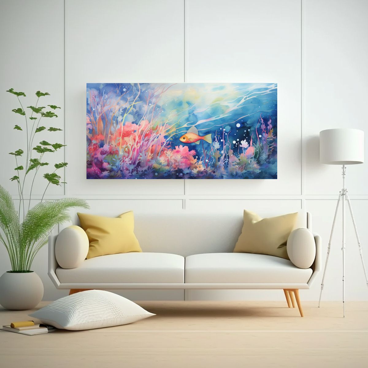 GENERICO - Cuadro Abstracto De Escena Submarina En Tonalidade 160x80cm
