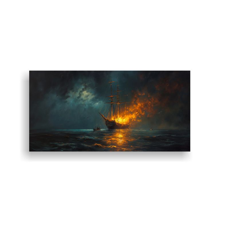 GENERICO - Pintura De Arte Marítimo Nocturno Con Barca En Ll 160x80cm
