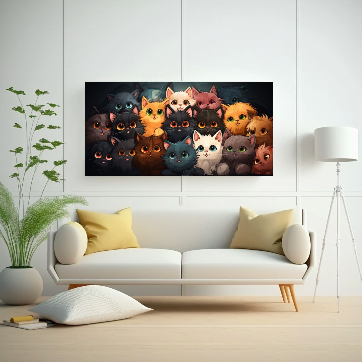 GENERICO - Cuadro Conceptual Gatos Felices Y Locos En Sala 160x80cm