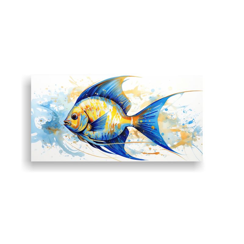 GENERICO - Cuadro Movimiento Calma Fish Dorado Y Azul Arte Po 160x80cm