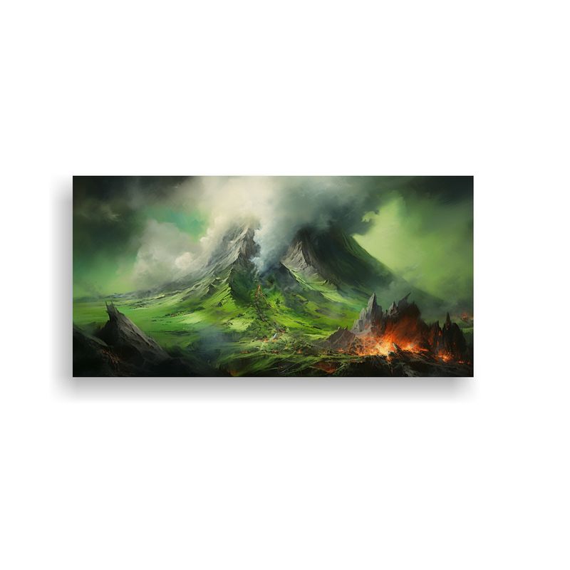 GENERICO - Pintura Abstracta De Un Volcán Con Colores Verdes 160x80cm