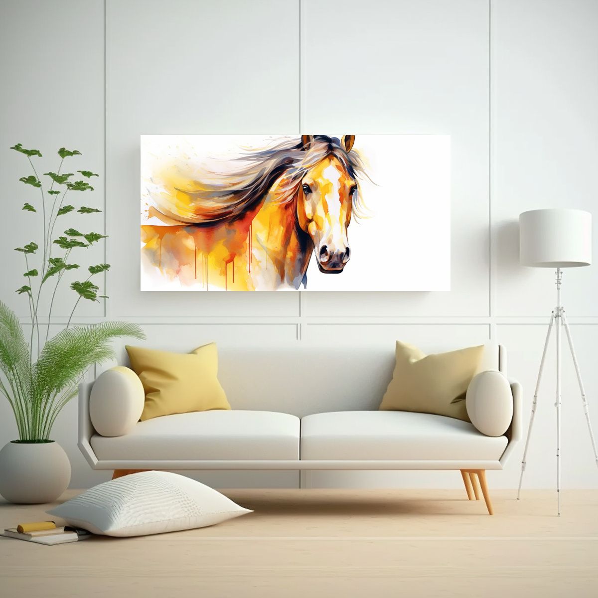 GENERICO - Pintura De Arte En Acuarela Caballo Clydesdale En  160x80cm