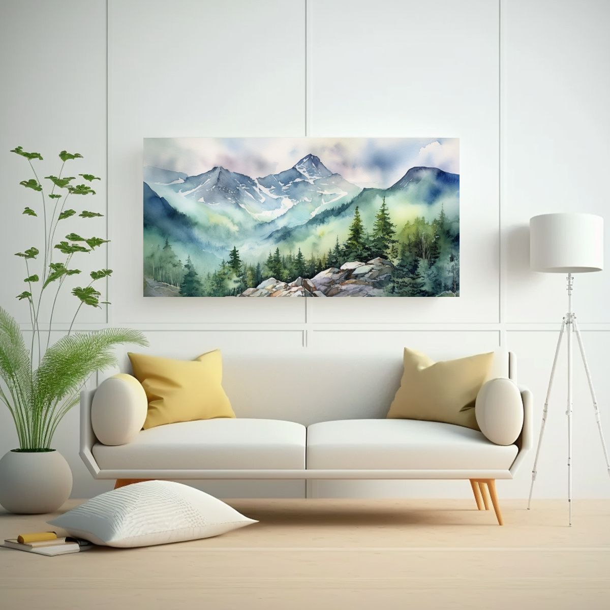 GENERICO - Cuadro De Montaña En Acuarela Paisaje Escénico  160x80cm