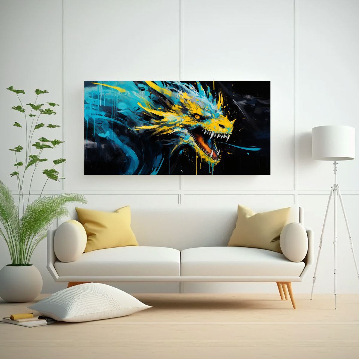 GENERICO - Cuadro Patron Exclusivo De Dragón En Amarillo Y T 160x80cm