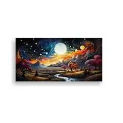 GENERICO - Pintura Con Luna Cerca De Montañas Estilo Ilustr 160x80cm