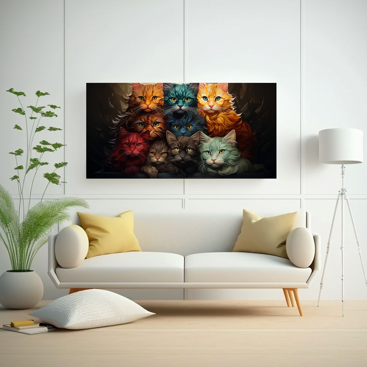 GENERICO - Pintura Gatos Apilados De Colores En Cuadro Decora 160x80cm.