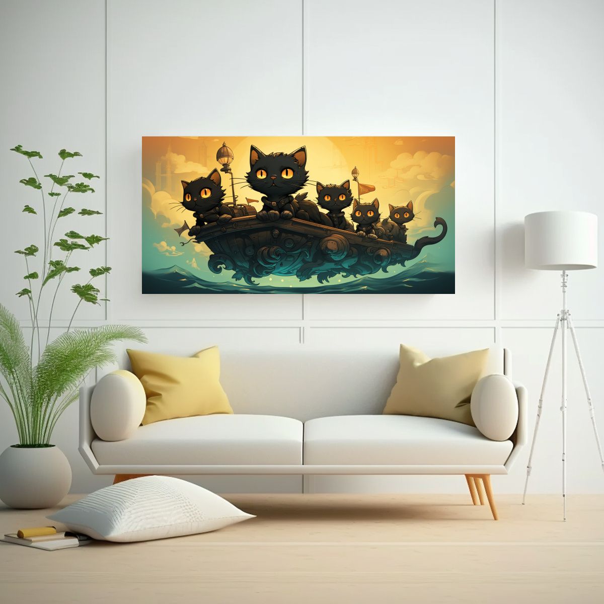 GENERICO - Pinturas De Decoración De Gatos Negros Perched En 160x80cm