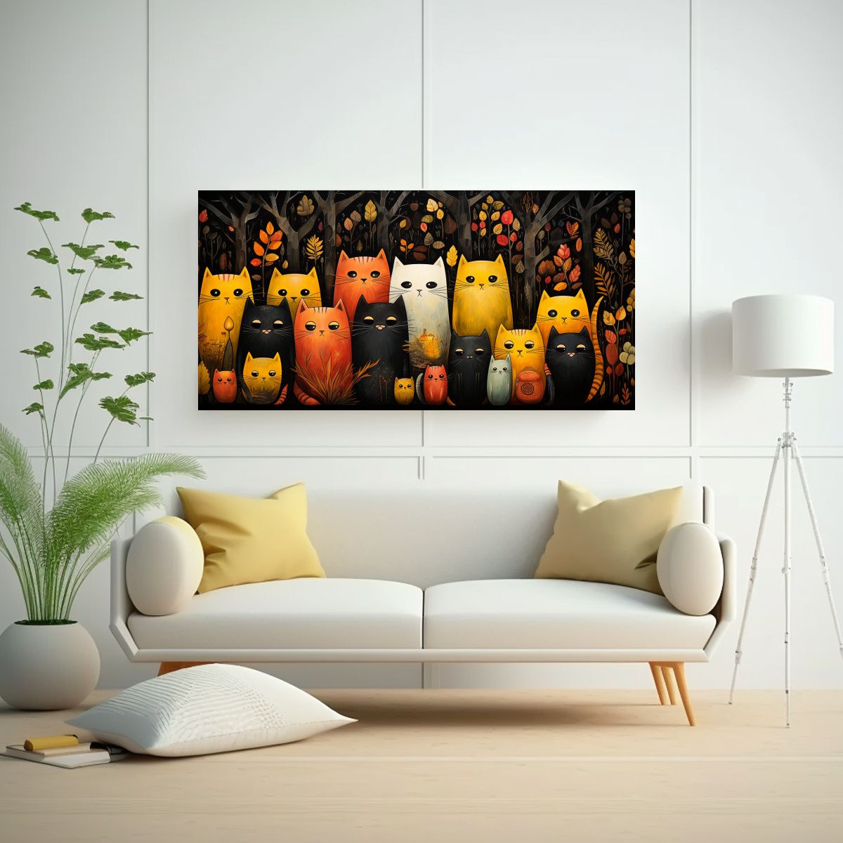 GENERICO - Cuadro De Arte Con Patrón De Gatos Negros Vestido 160x80cm