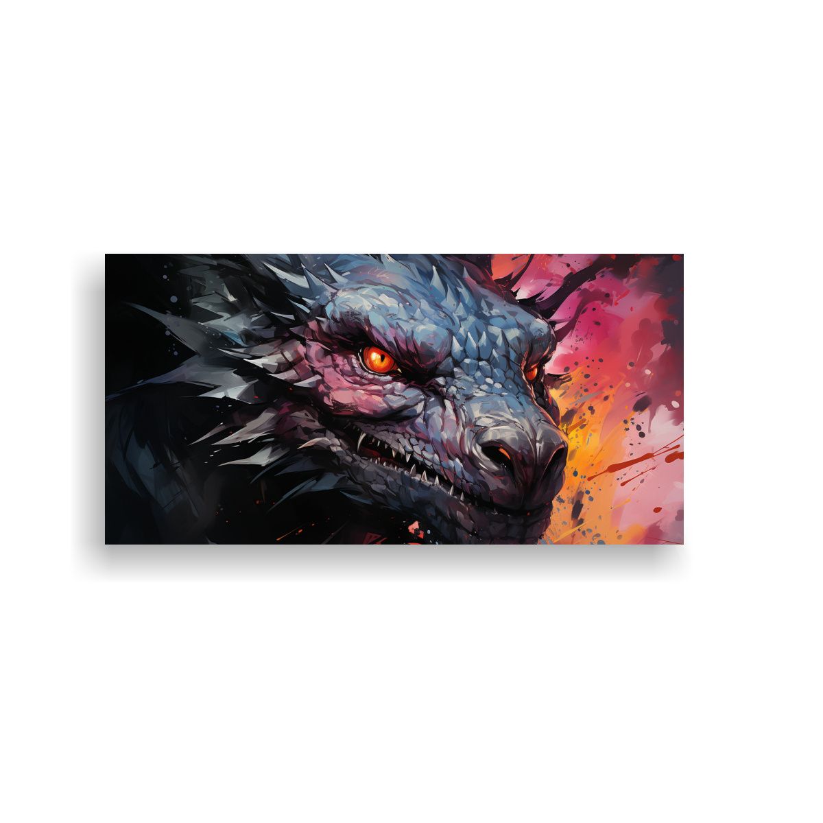 GENERICO - Cuadro Juvenil Dragón En Colores Pastel Y Negro 160x80cm.