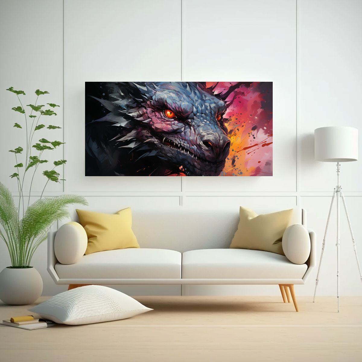 GENERICO - Cuadro Juvenil Dragón En Colores Pastel Y Negro 160x80cm.