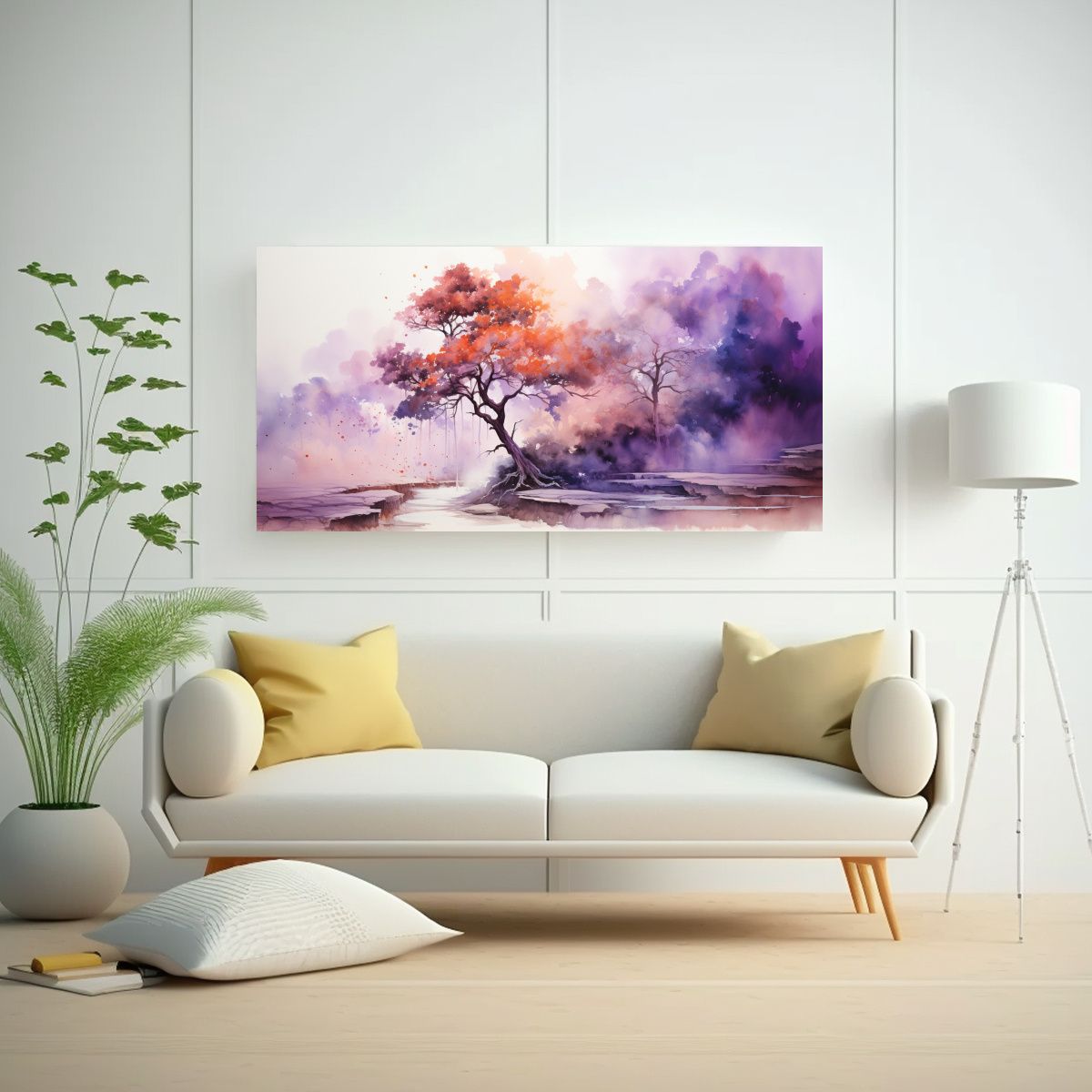 GENERICO - Cuadro Abstracto De Árbol Redwood En Colores Púr 160x80cm