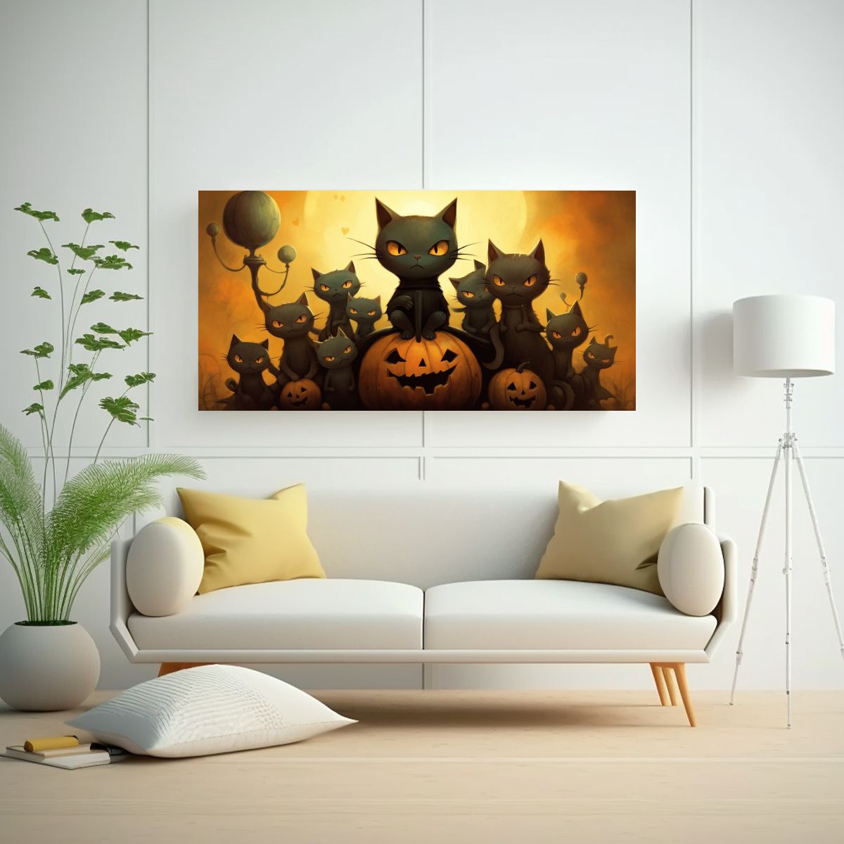 GENERICO - Pinturas Decorativas Gatos Negros Sobre Pila Miran 160x80cm