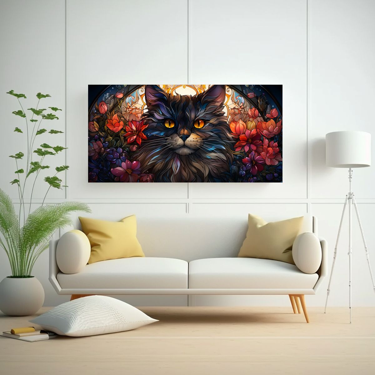 GENERICO - Cuadro De Vidriera Digital Obra Maestra Gato Adora 160x80cm