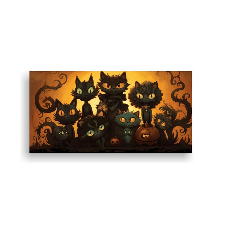 GENERICO - Cuadro De Gatos Negros En Una Pila Mirando Hacia L 160x80cm