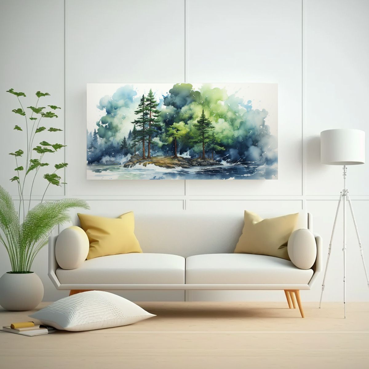 GENERICO - Pintura Abstracta De Un Pino Verde Y Azul Con Comp 160x80cm