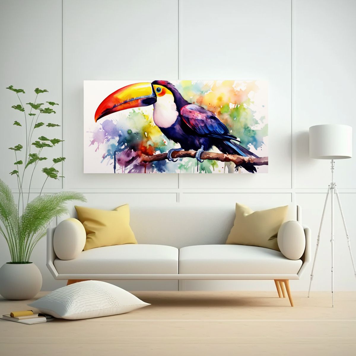 GENERICO - Cuadro Urbano Horizontal Con Tucanes Acuarela Colo 160x80cm