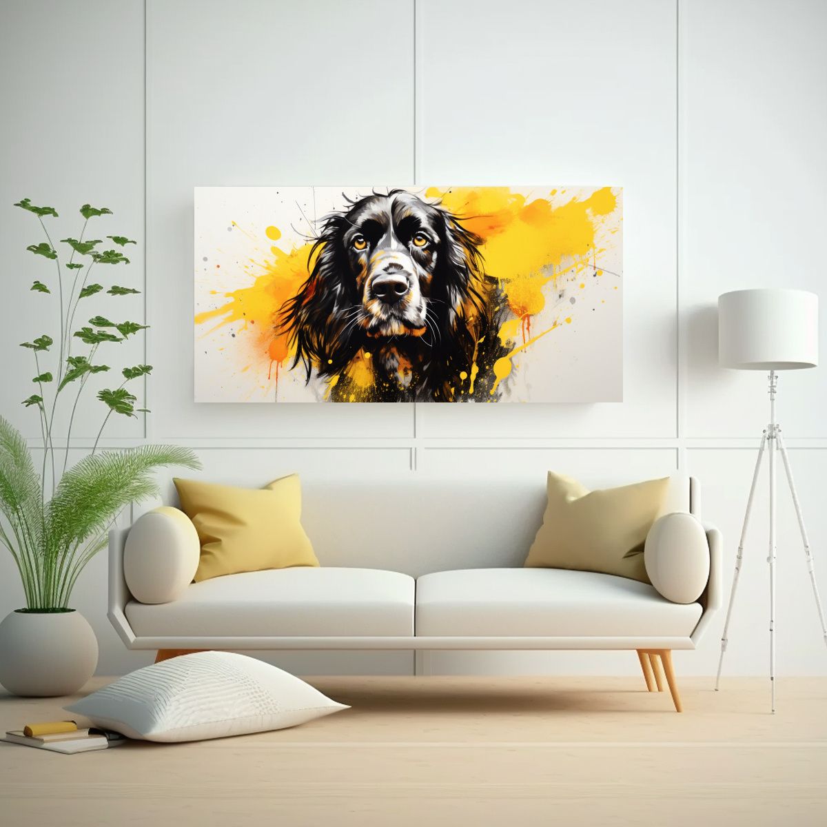 GENERICO - Cuadro Tema Alegre Spaniel En Colores Amarillo Y  160x80cm