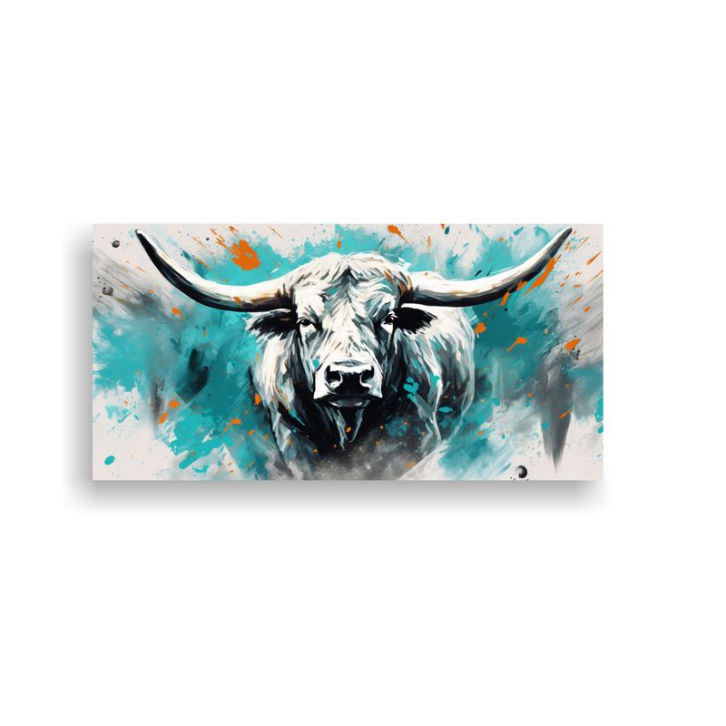 GENERICO - Lienzo Tela Creativo Con Toros Blancos Y Turquesa  160x80cm