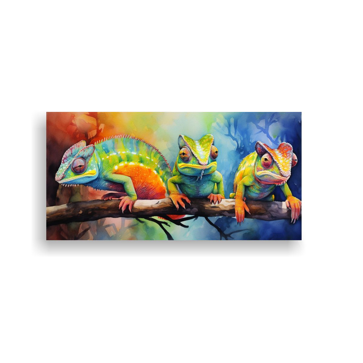 GENERICO - Lienzo De Tela Abstracción Camaleones En Acuarel 160x80cm.