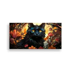 GENERICO - Cuadro Dibujo Mágico Gatos Negros Sonrientes Vidr 160x80cm.