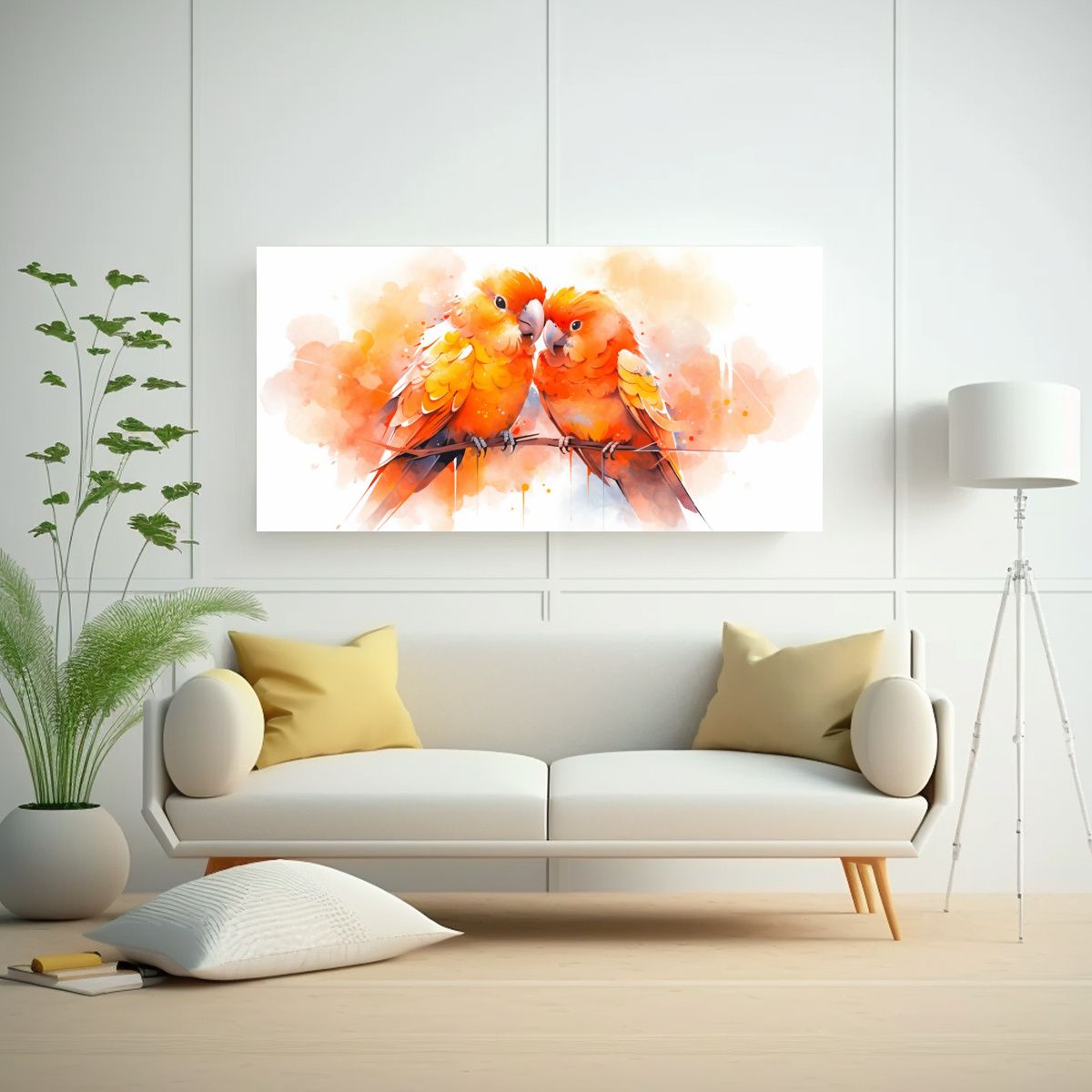 GENERICO - Pintura De Pared Alegre Dos Lovebirds En Acuarela 160x80cm