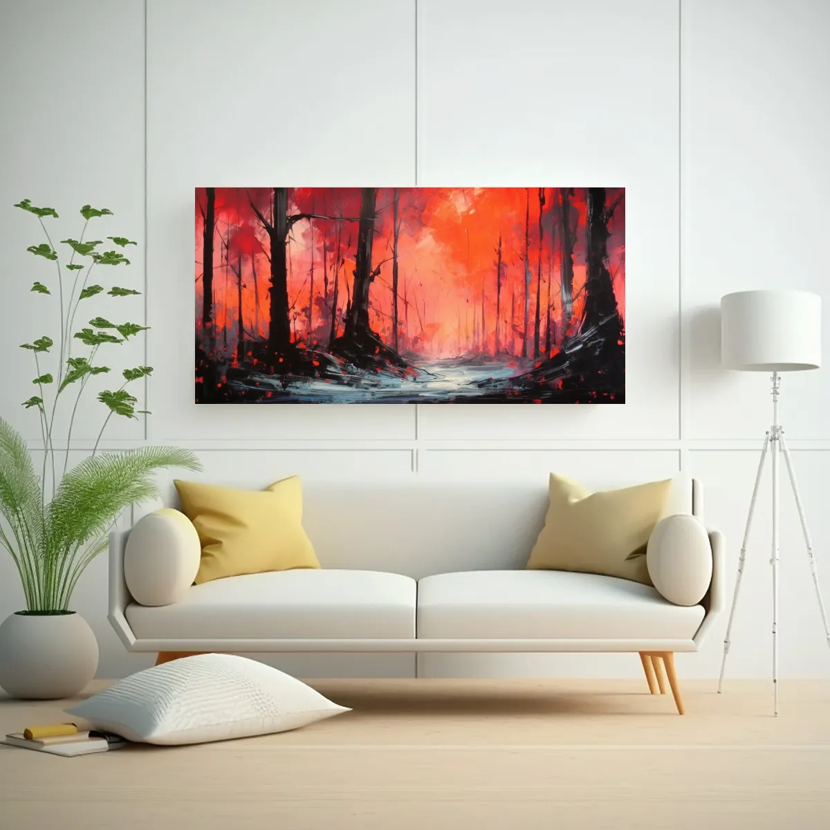 GENERICO - Pinturas Decorativas De Bosque En Fuego Negro Y Ro 160x80cm