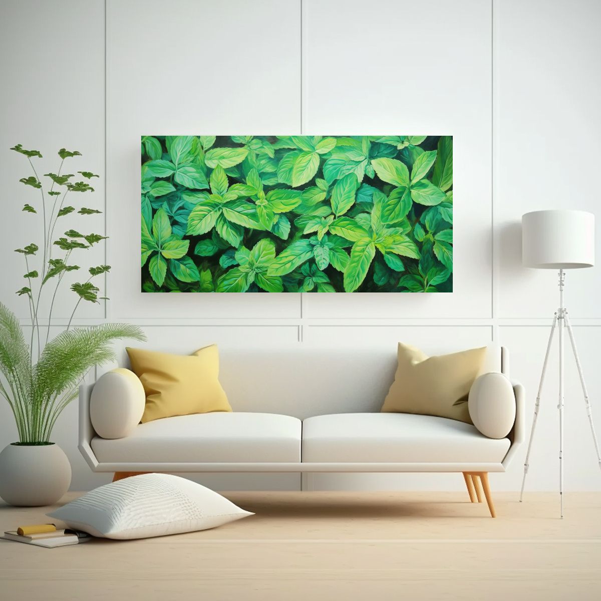 GENERICO - Cuadro Abstracto De Hierbas Menta En Estilo Estilo 160x80cm