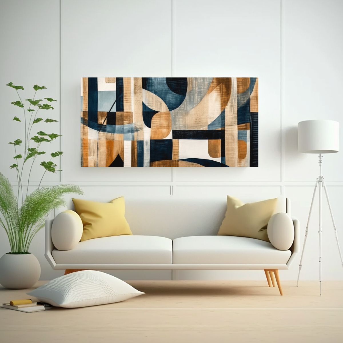 GENERICO - Cuadro Abstracto En Tonos Azul Marrón Y Blanco C 160x80cm