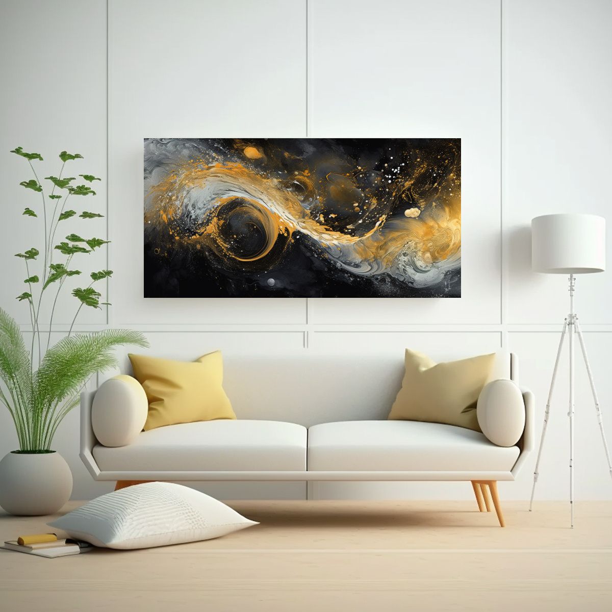 GENERICO - Pintura De Tinta Espacial En Oro Y Negro Arte Abs 160x80cm.