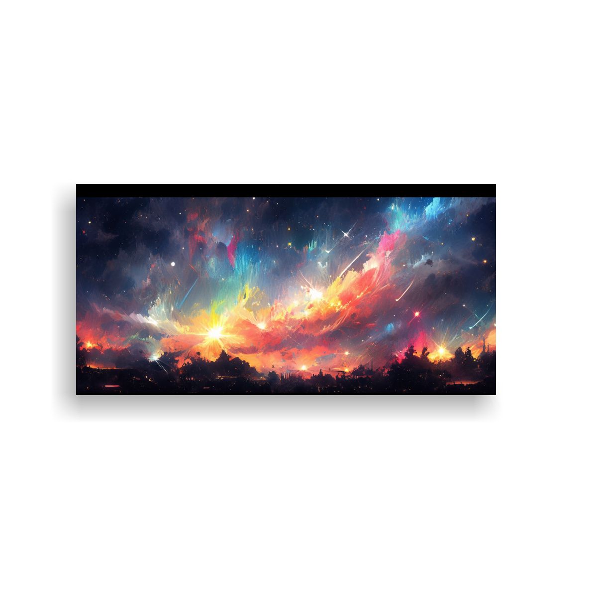 GENERICO - Pintura En Lienzo Colorida Noche Con Arcoíris Y N 160x80cm