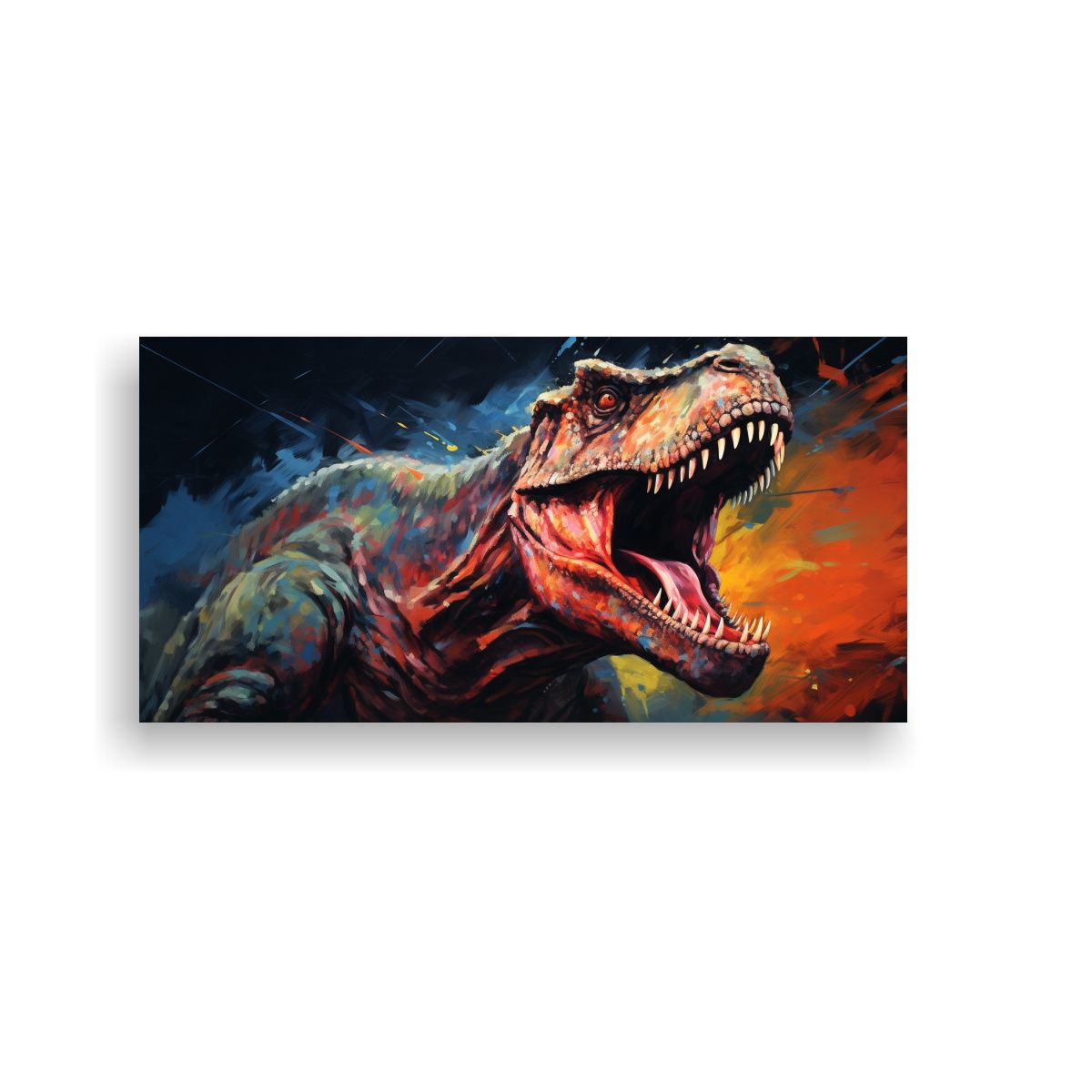 GENERICO - Pintura Al Estilo óleo Detallada De Un Tiranosaur 160x80cm.